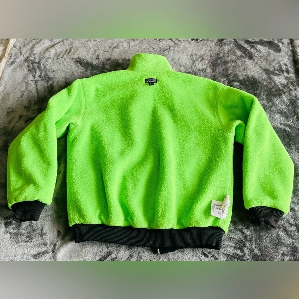 Patagonia Bomber Jacket Kids 14 Fleece Lined Winter Zip Navy Blue Green Made USA